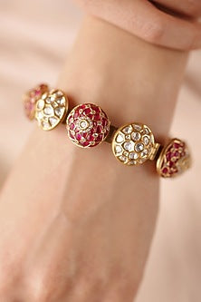 Gold Finish Red Stone Bangle