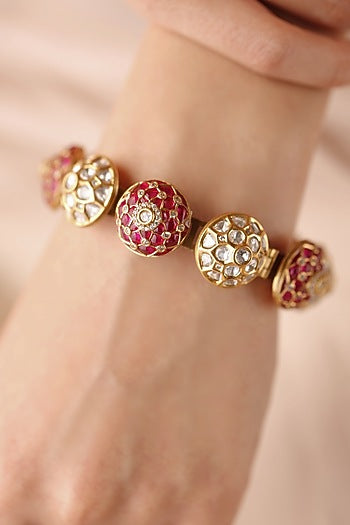 Gold Finish Red Stone Bangle