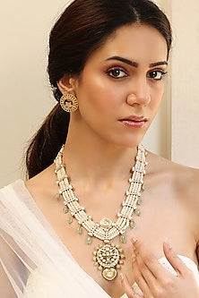 Gold Finish Pearl Layered Necklace Set