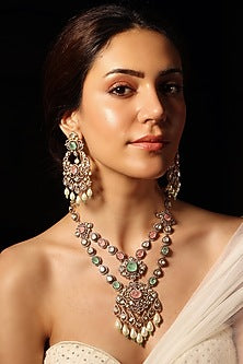 Gold Finish Multi-Colored Stone Necklace Set
