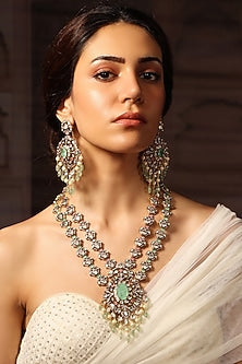 Gold Finish Multi-Colored Stone Necklace Set