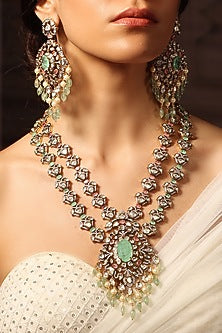 Gold Finish Multi-Colored Stone Necklace Set