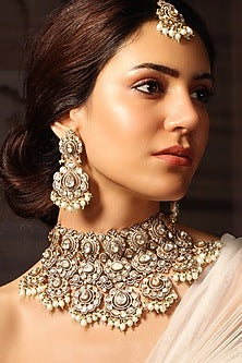 Gold Finish Gemstone Necklace Set