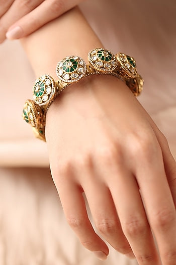 Gold Finish Green Stone Bangle