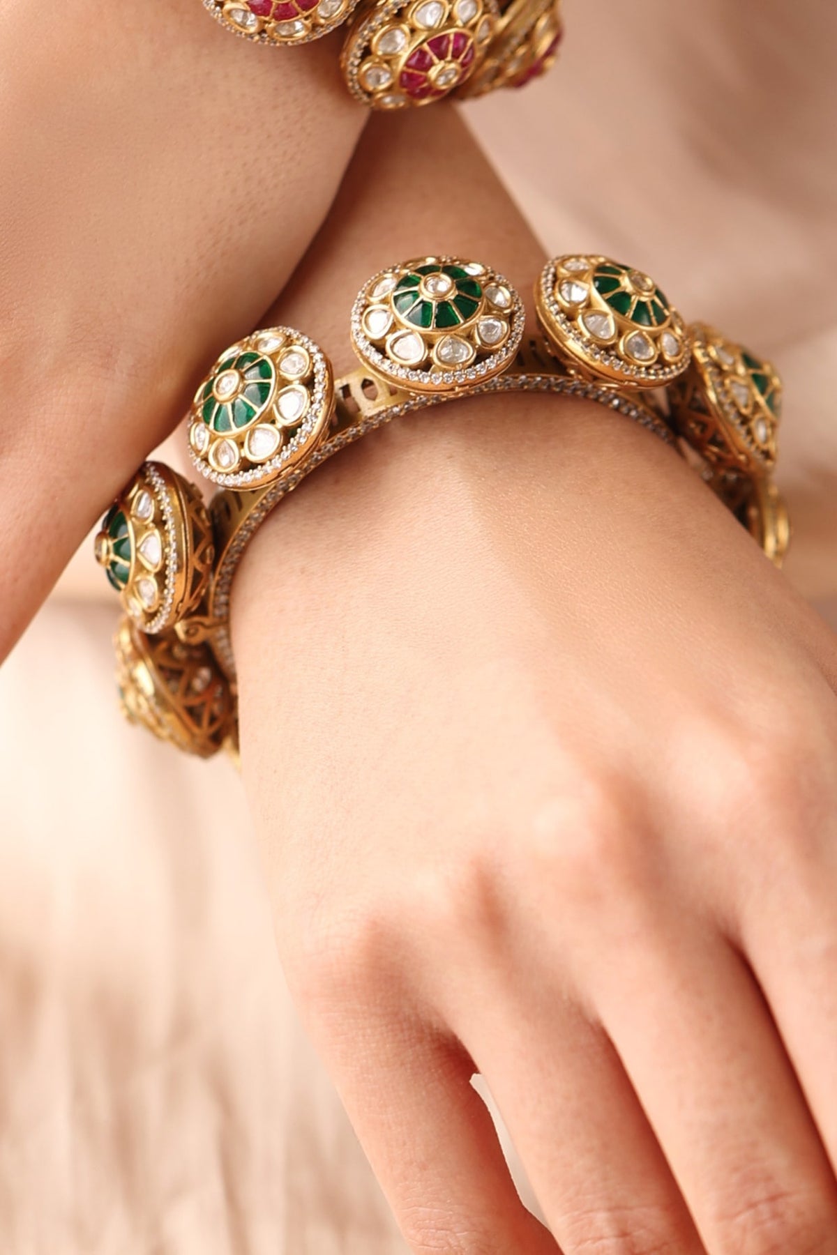 Gold Finish Green Stone Bangle