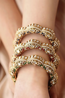 Gold Finish Blue Stone & Kundan Polki Bangle