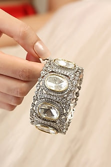 Gold Finish Silver Stone & Kundan Polki Bangle