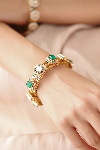 Gold Finish Square Stone Bangle