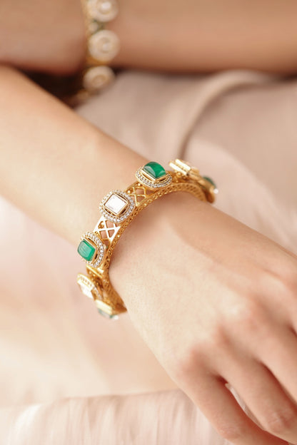 Gold Finish Square Stone Bangle