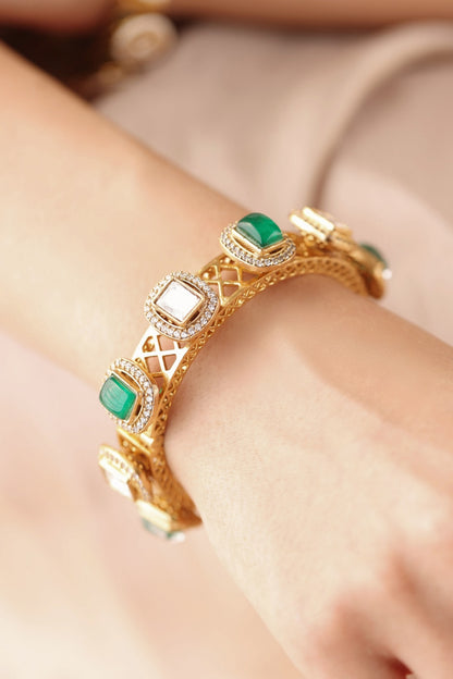 Gold Finish Square Stone Bangle