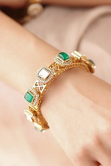 Gold Finish Square Stone Bangle