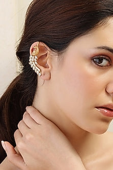 Gold Finish Kundan Polki Dangler Earrings