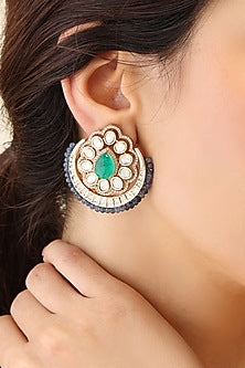 Gold Finish Kundan Polki Stud Earrings