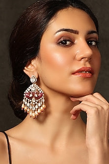 Gold Finish Red Stone Chandbali Earrings