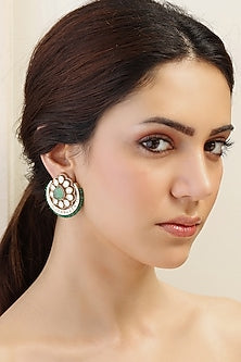 Gold Finish Kundan Polki & Bead Work Stud Earrings