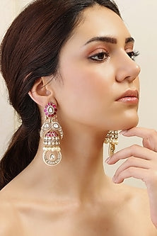 Gold Finish Red Stone Jhumka Earrings