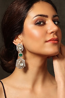 Gold Finish Enameled Dangler Earrings