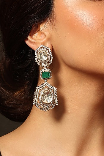 Gold Finish Enameled Dangler Earrings