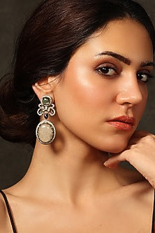 Gold Finish Multi-Colored Stone Dangler Earrings