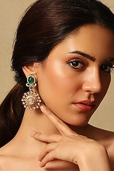 Gold Finish Multi-Colored Stone Dangler Earrings