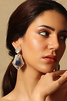 Gold Finish Blue Stone Handcrafted Dangler Earrings