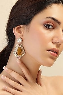 Gold Finish Kundan Polki Dangler Earrings