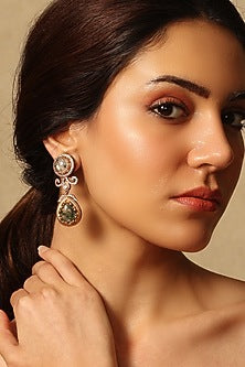 Gold Finish Multi-Colored Stone Dangler Earrings