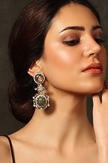 Gold Finish Multi-Colored Stone Dangler Earrings