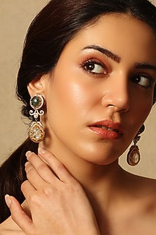 Gold Finish Kundan Polki Dangler Earrings