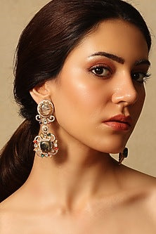 Gold Finish Multi-Colored Stone Dangler Earrings