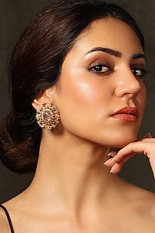 Gold Finish Multi-Colored Stone Stud Earrings