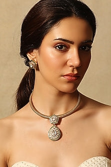 Gold Finish Teardrop Stone Pendant Necklace Set