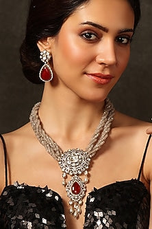 Gold Finish Gemstone Necklace Set