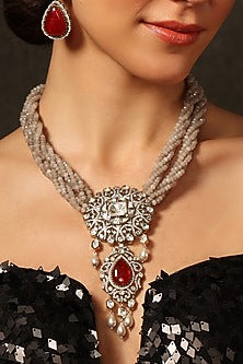 Gold Finish Gemstone Necklace Set
