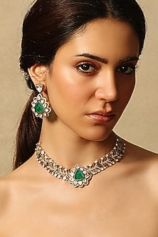 Gold Finish Emerald Stone Necklace Set