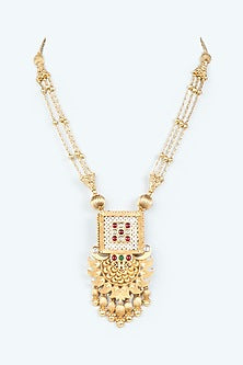 Gold Finish Hydro Rubies Long Chain Necklace
