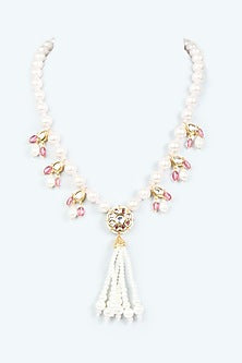 Gold Finish Jade Beaded Long Necklace