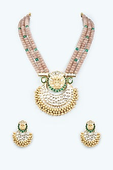 Gold Finish Agate Beaded Long Necklace Set