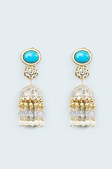 Gold Finish Dangler Earrings With Hydro Polkis