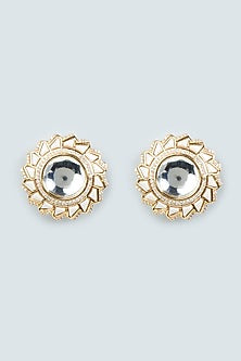 Gold Finish Hydro Polki Enameled Stud Earrings