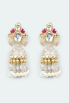 Gold Finish Hydro Rubies Dangler Earrings