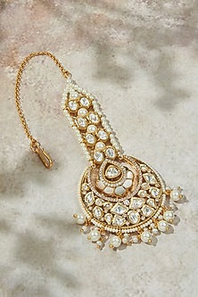Gold Finish Kundan Polki & Mother Of Pearl Maang Tikka