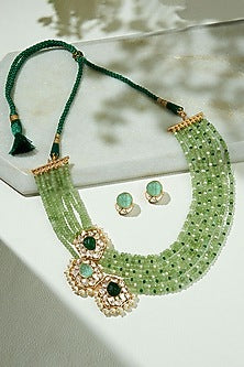 Gold Finish Kundan Polki & Agate Beaded Necklace Set