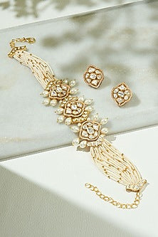 Gold Finish Kundan Polki & Beaded Choker Necklace Set
