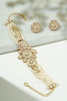 Gold Finish Kundan Polki & Beaded Enamelled Choker Necklace Set