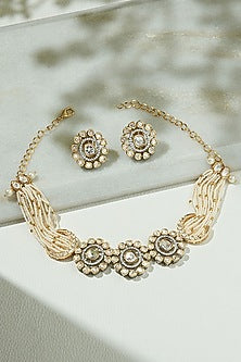 Gold Finish Kundan Polki & Beaded Choker Necklace Set