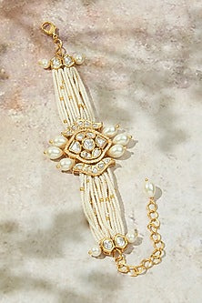 Gold Finish Kundan Polki & Pearl Beaded Bracelet