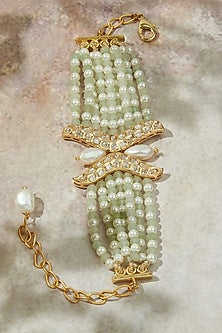 Gold Finish Kundan Polki & Agate Beaded Bracelet