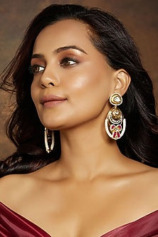 Gold Finish Kundan Polki & Hydro Ruby Dangler Earrings