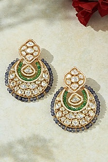 Gold Finish Multi-Colored Agate Bead Chandbali Earrings